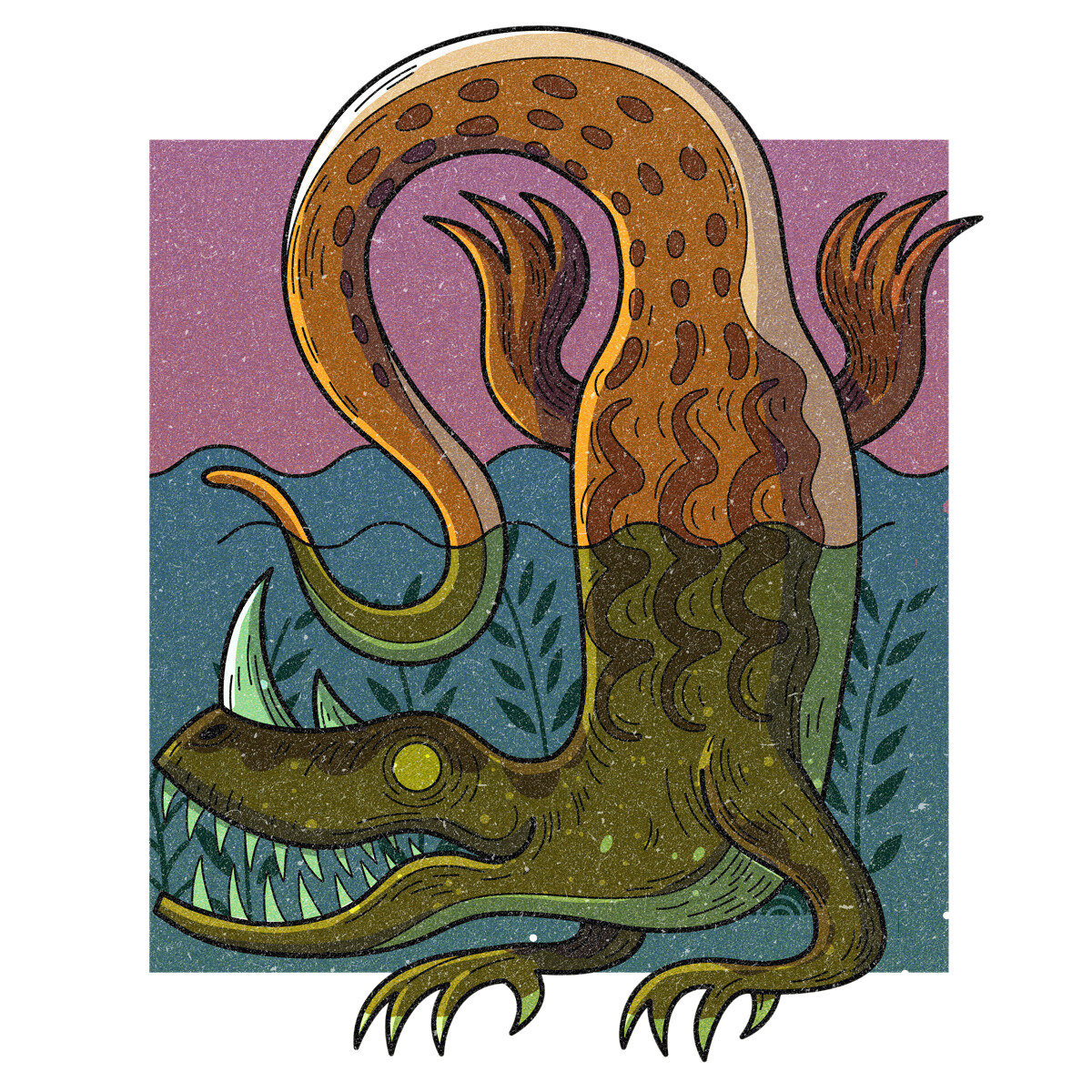 The Alkali Lake Monster, drawn as an aquatic reptile said to live in Nebraska.