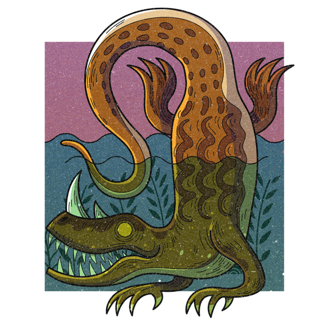 The Alkali Lake Monster, drawn as an aquatic reptile said to live in Nebraska.