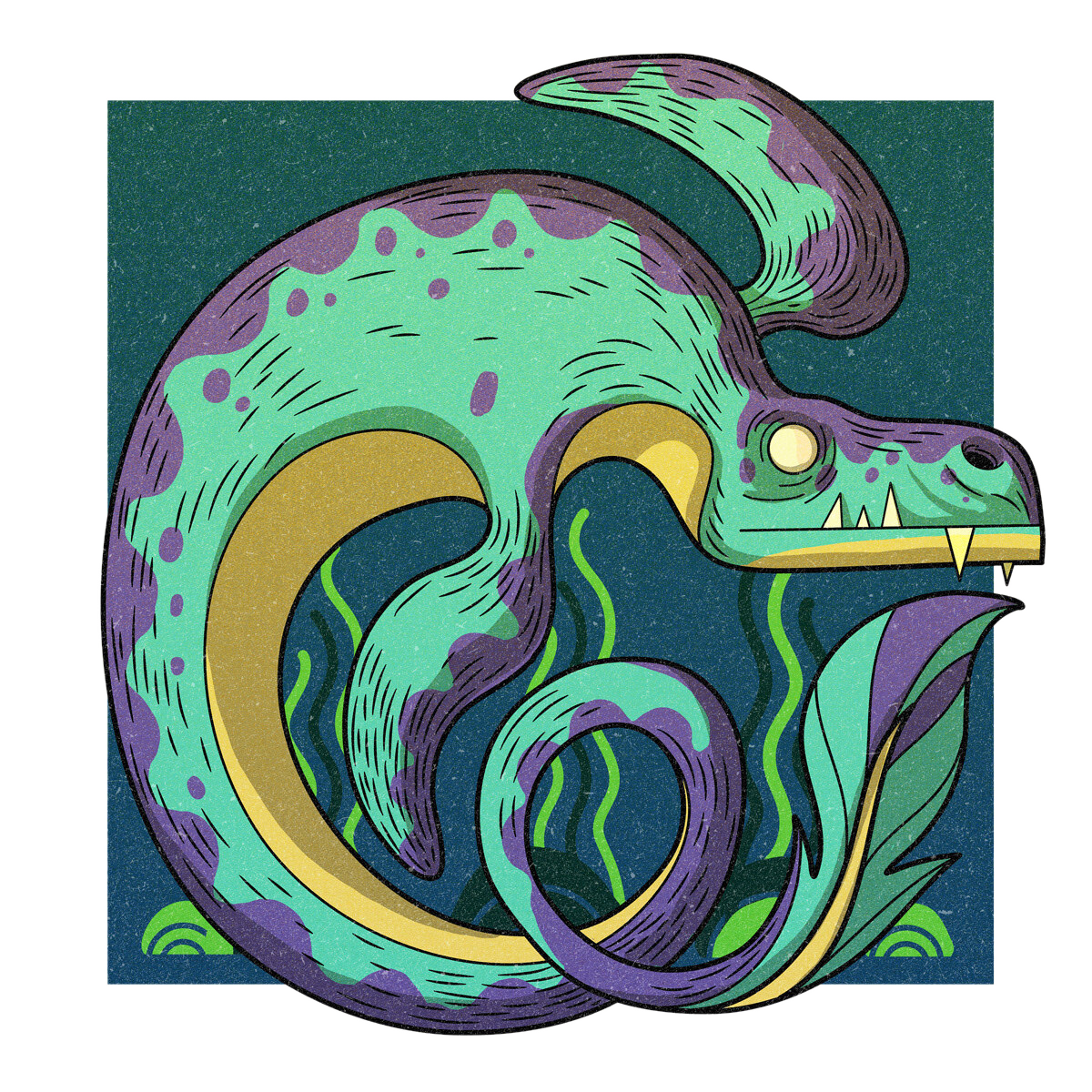 The Altamaha-ha, drawn as an aquatic cryptid said to live in Georgia.