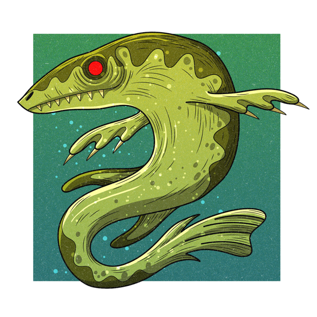 The Bear Lake Monster, drawn as an aquatic reptile and hoax said to live in Utah.