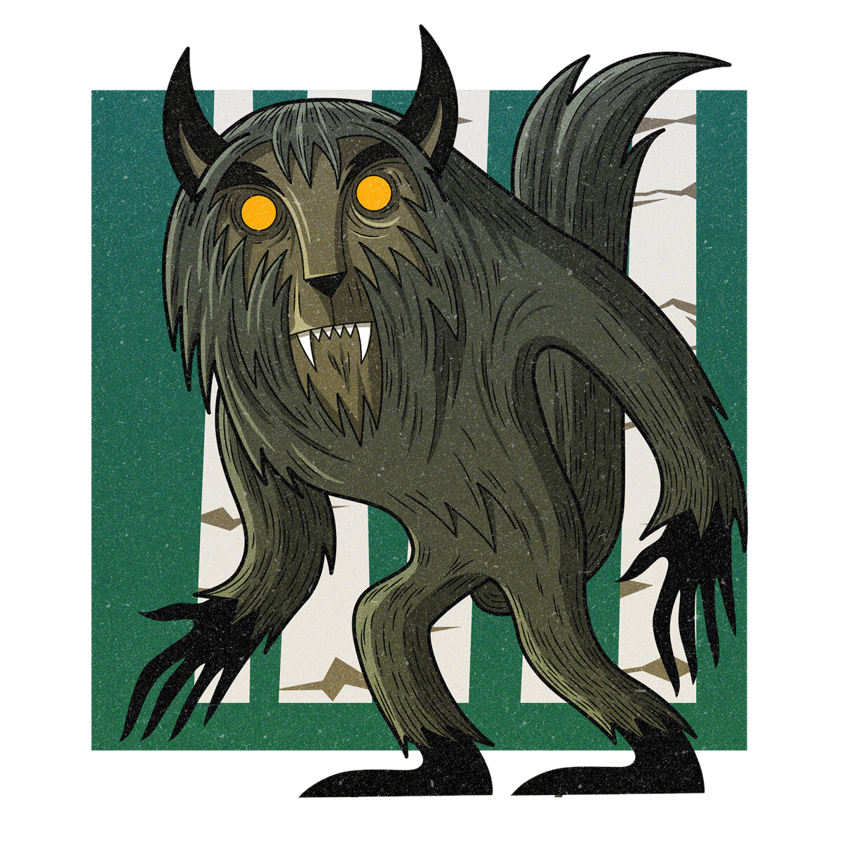 The Beast of Bray Road, drawn as a canine werewolf said to live in Wisconsin.