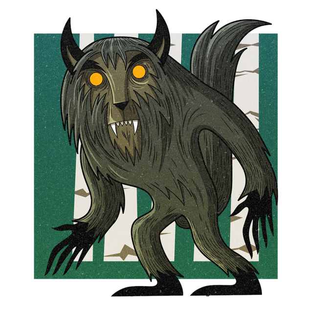 The Beast of Bray Road, drawn as a canine werewolf said to live in Wisconsin.