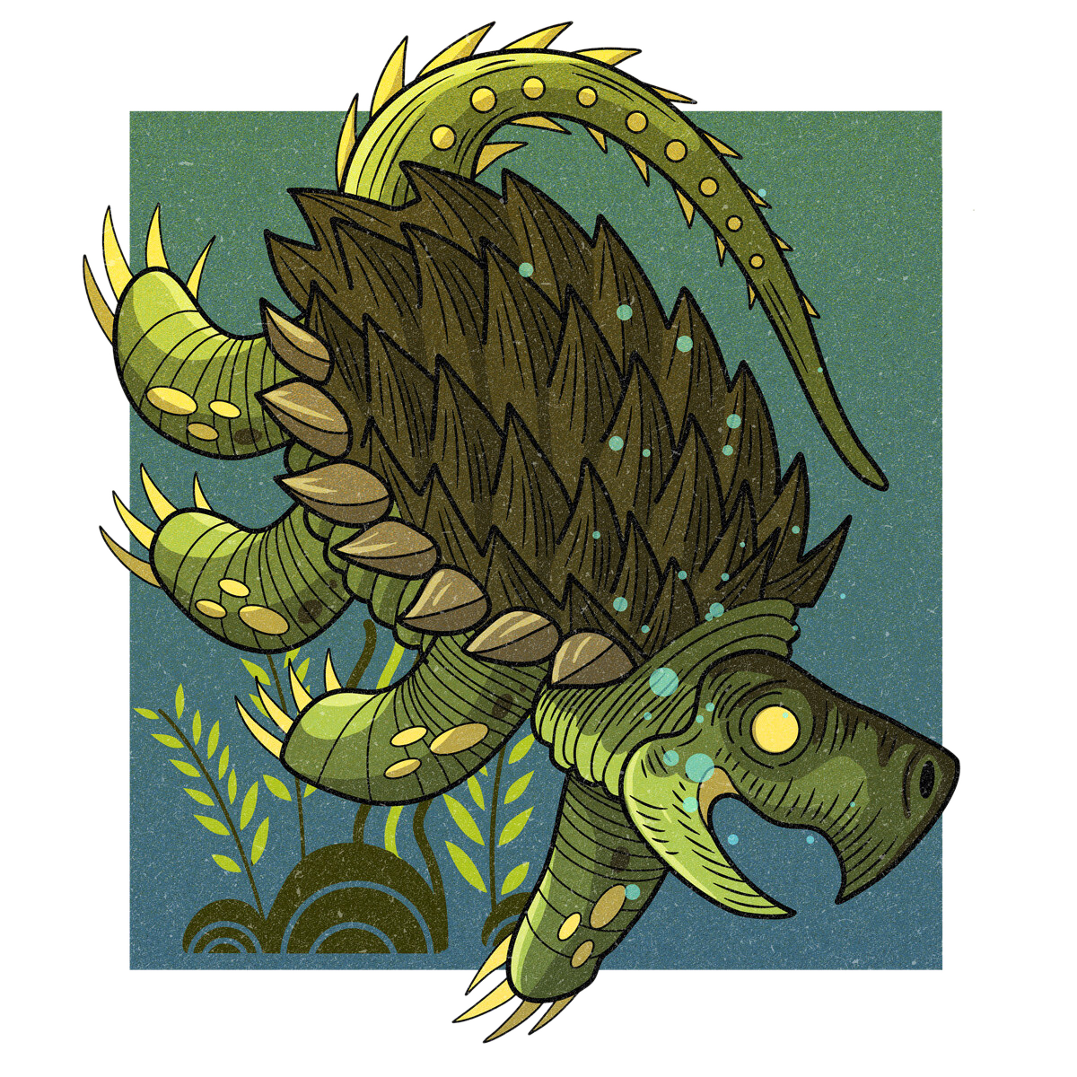 The Beast of Busco, drawn as a lake monster and reptile said to live in Indiana.