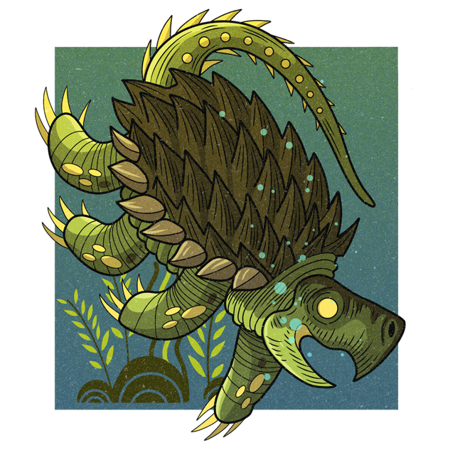 The Beast of Busco, drawn as a lake monster and reptile said to live in Indiana.