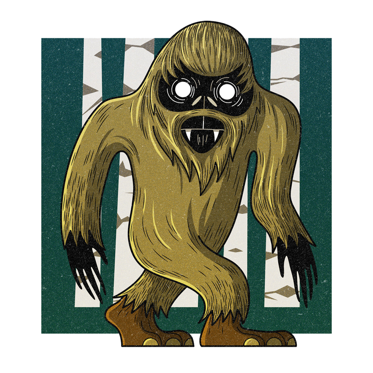 The Bigfoot, drawn as a hominid and primate said to live in Washington.