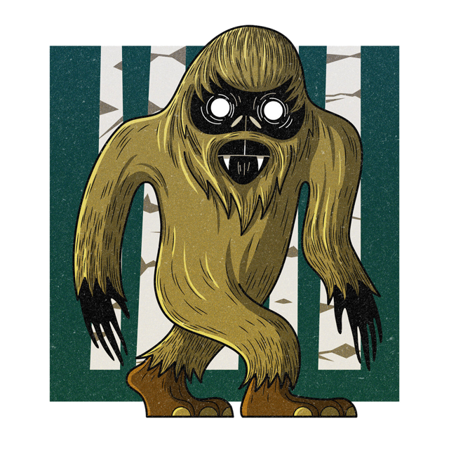 The Bigfoot, drawn as a hominid and primate said to live in Washington.