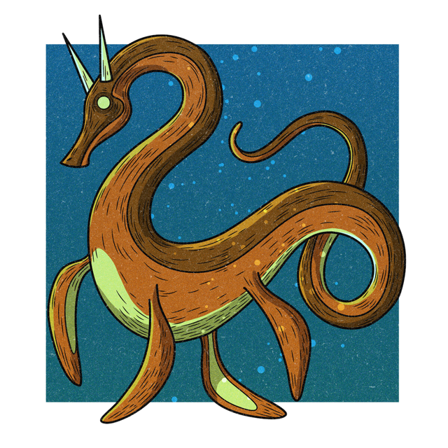 The Colossal Claude, drawn as a sea serpent said to live in Oregon.