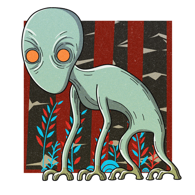 The Dover Demon, drawn as an alien and mutant said to live in Massachusetts.
