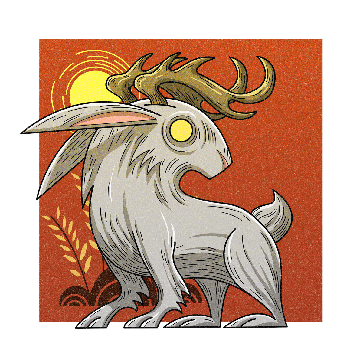 The Jackalope, drawn as a terrestrial mammal and lagomorph said to live in Wyoming.