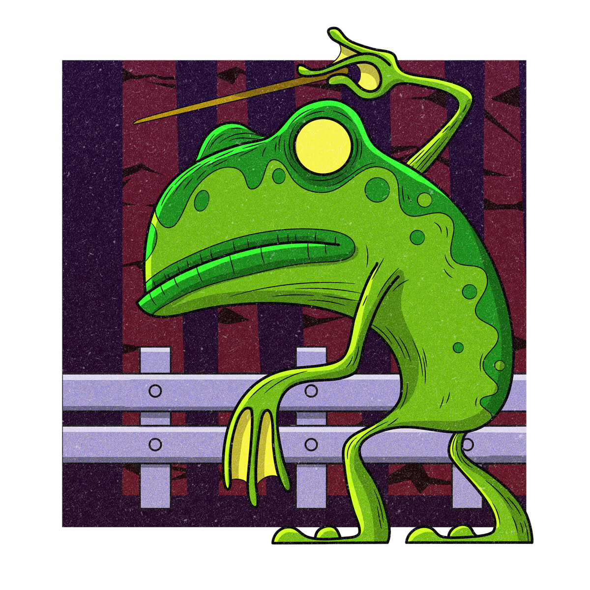The Loveland Frogmen, drawn as an amphibian humanoid and hoax said to live in Ohio.