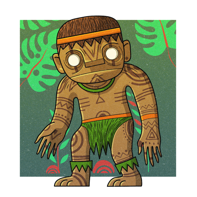 The Menehune, drawn as a humanoid said to live in Hawaii.
