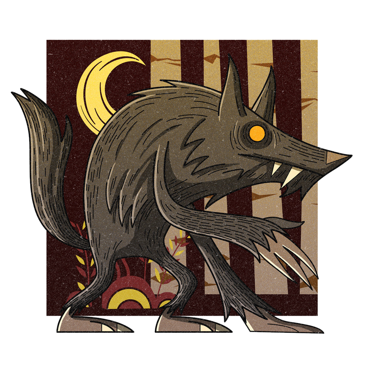 The Michigan Dogman, drawn as a canine humanoid said to live in Michigan.