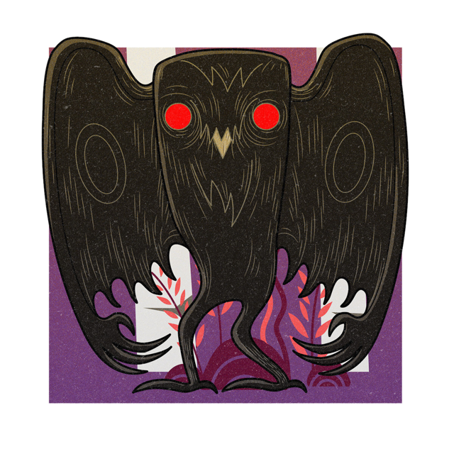 The Mothman, drawn as a flying cryptid and avian said to live in West Virginia.