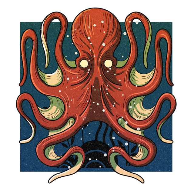 The Okie Octopus, drawn as a cephalopod and hoax said to live in Oklahoma.