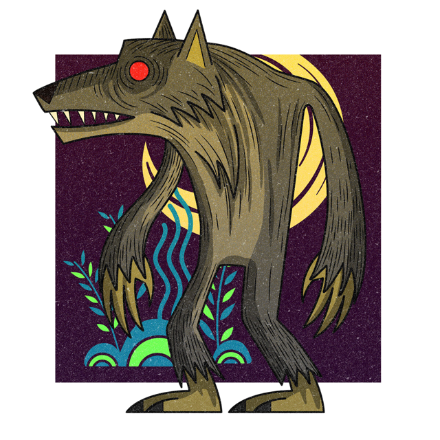 The Rougarou, drawn as a werewolf and shapeshifter said to live in Louisiana.