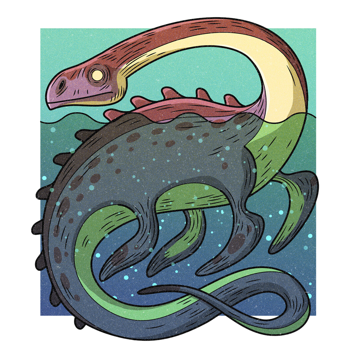 The Sharlie, drawn as a lake monster and aquatic reptile said to live in Idaho.