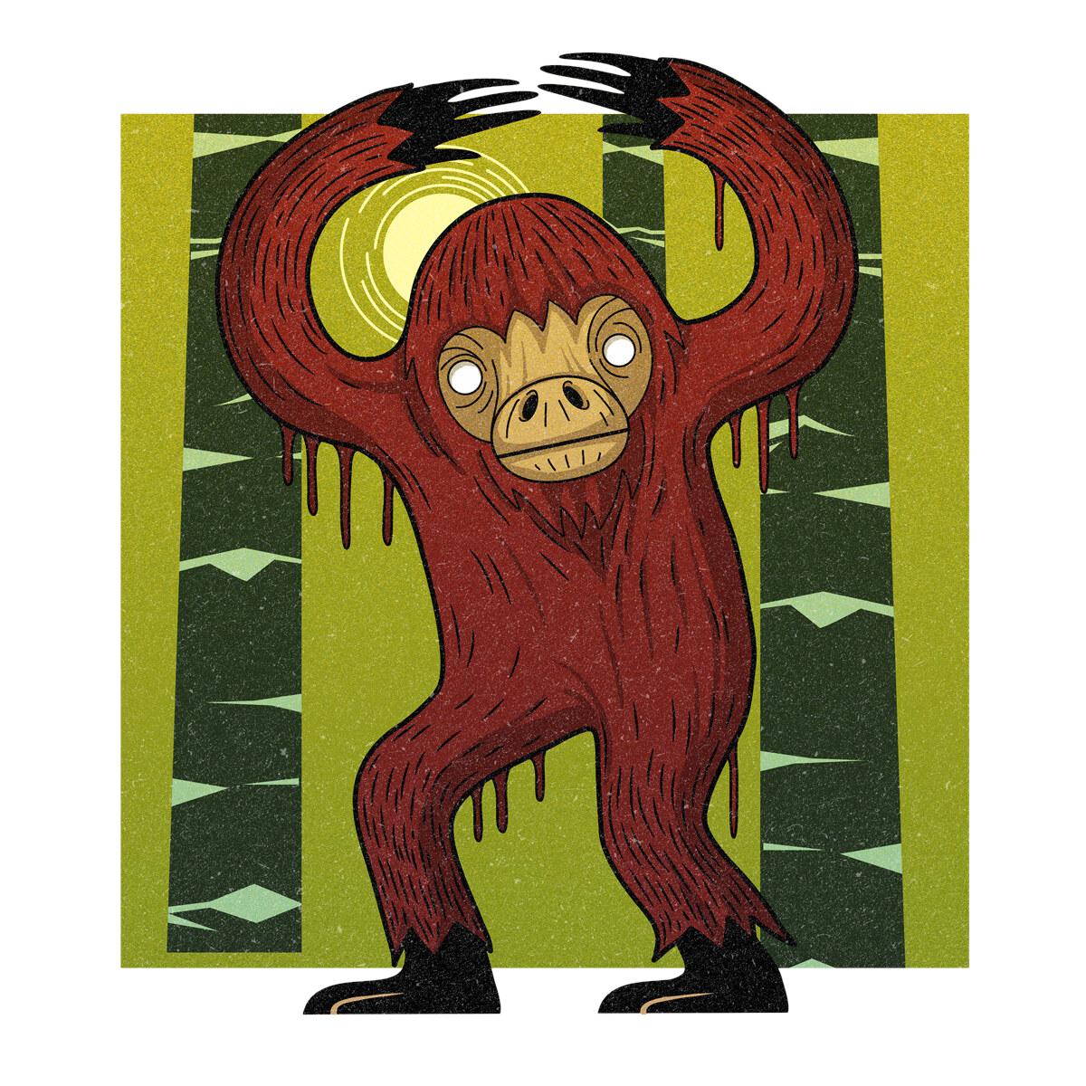The Skunk Ape, drawn as a hominid and primate said to live in Florida.