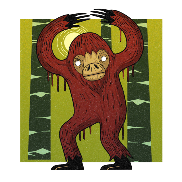 The Skunk Ape, drawn as a hominid and primate said to live in Florida.