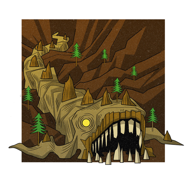 The Slide-Rock Bolter, drawn as a fearsome critter and terrestrial cetacean said to live in Colorado.