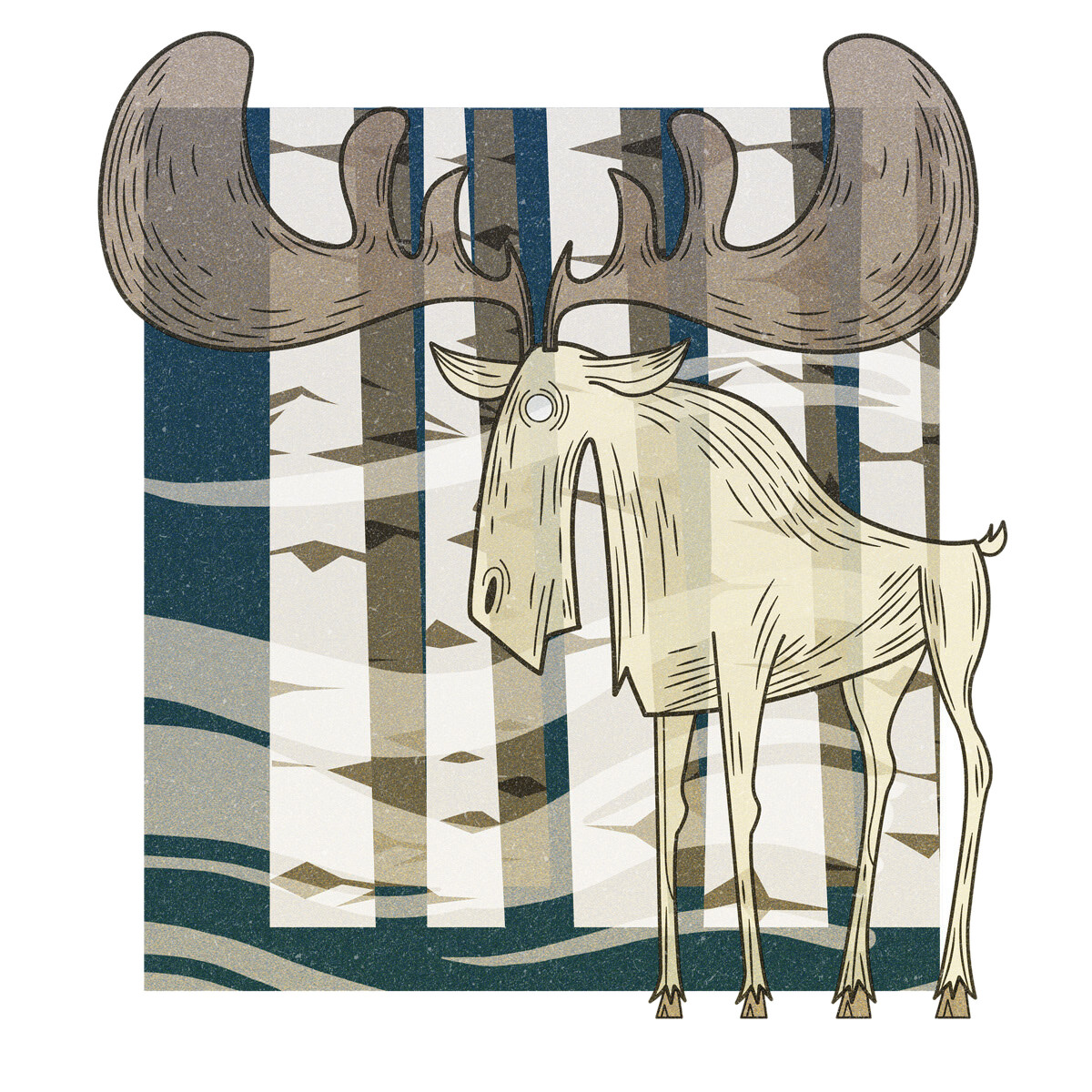 The Specter Moose, drawn as a spirit and cervid said to live in Maine.