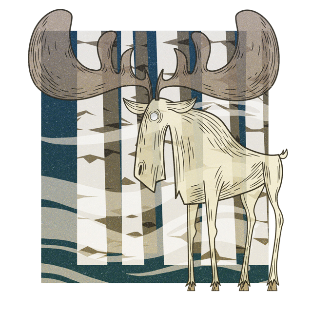The Specter Moose, drawn as a spirit and cervid said to live in Maine.