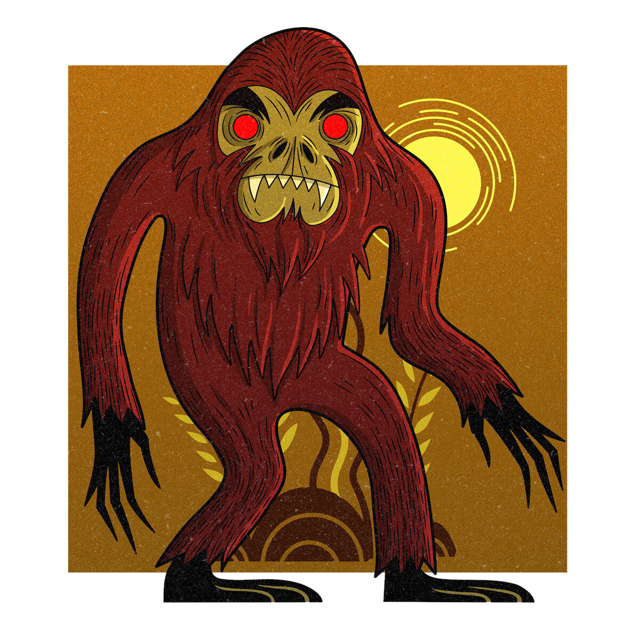 The Tennessee Wildman, drawn as a hominid said to live in Tennessee.