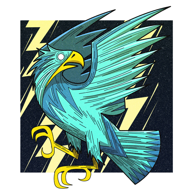 The Thunderbird, drawn as a magical avian said to live in North Dakota.