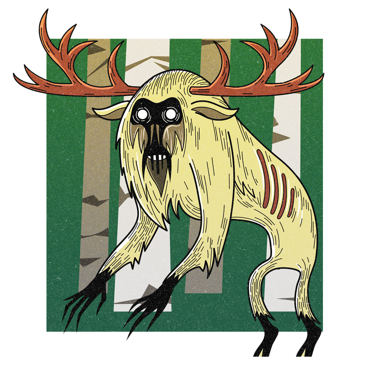 The Wendigo, drawn as a cursed human and spirit said to live in Minnesota.