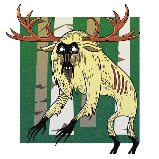 The Wendigo, drawn as a cursed human and spirit said to live in Minnesota.