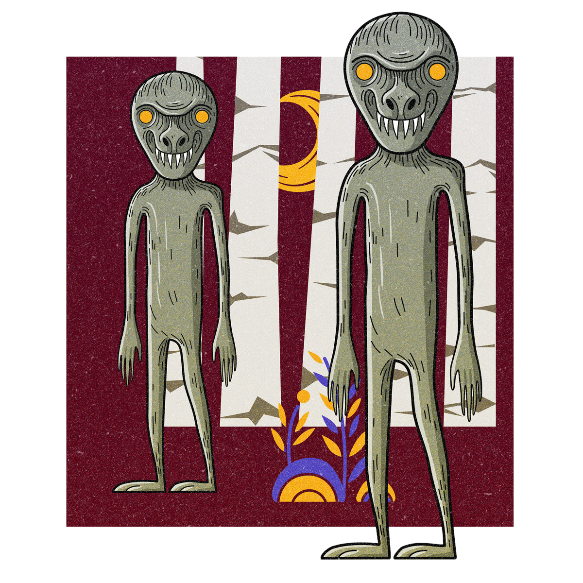 The Wood Devils, drawn as a hominid and spirit said to live in New Hampshire.